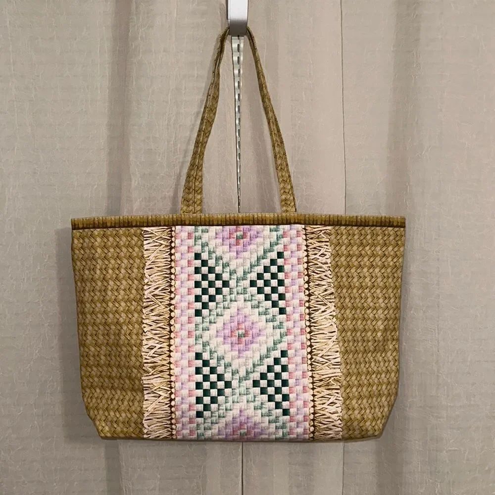 Estée Lauder Ivory Brown Cotton Market Beach Tote Bag